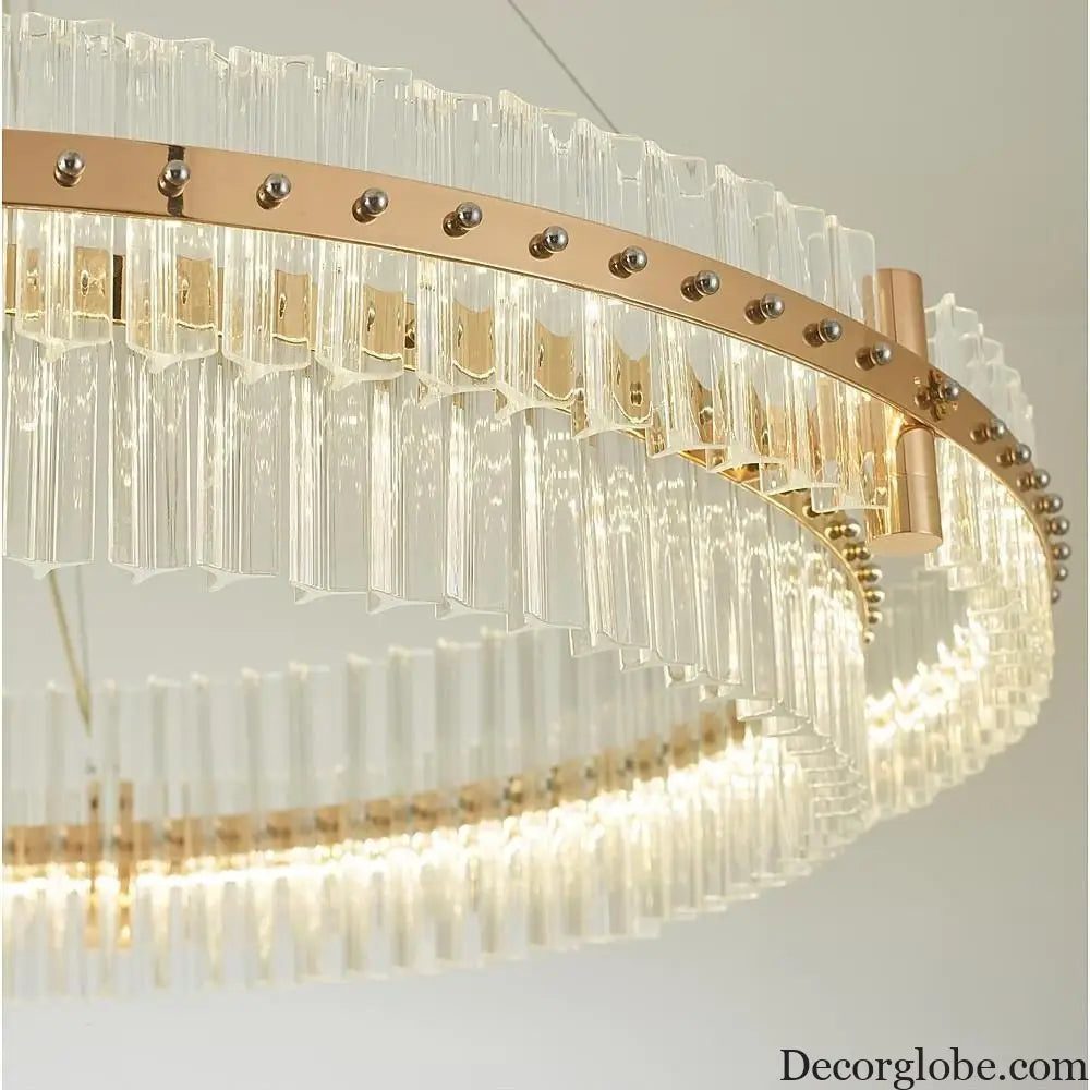 Modern Luxury Round Crystal LED Chandelier – Gold Finish Single Tier Lighting > Ceiling lights > Chandeliers