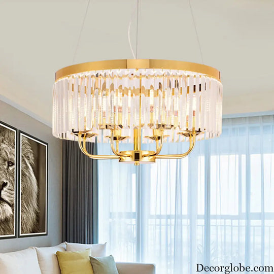 Modern Gold Round Chandelier with Rectangular-Cut Crystal Ceiling Light - 6/8/12 Lights 18’’/31.5’’ Wide