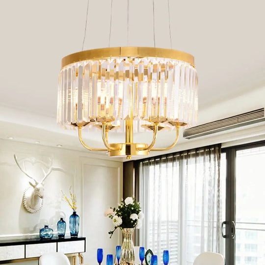 Modern Gold Round Chandelier with Rectangular-Cut Crystal Ceiling Light - 6/8/12 Lights 18’’/31.5’’ Wide Gold / 18’’
