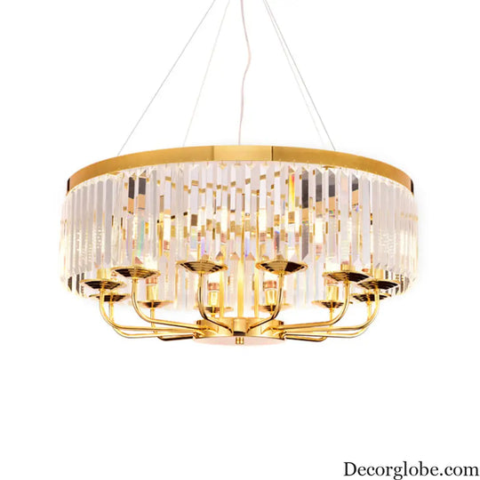 Modern Gold Round Chandelier with Rectangular-Cut Crystal Ceiling Light - 6/8/12 Lights 18’’/31.5’’ Wide