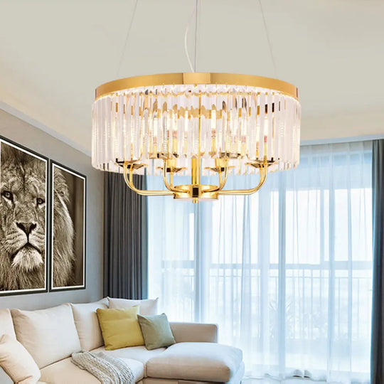 Modern Gold Round Chandelier with Rectangular-Cut Crystal Ceiling Light - 6/8/12 Lights 18’’/31.5’’ Wide Gold / 23.5’’
