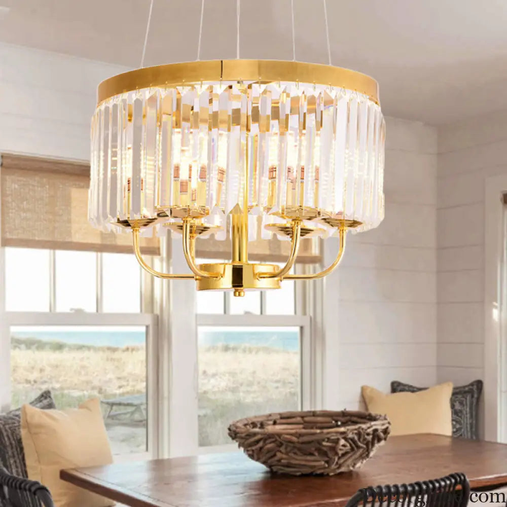Modern Gold Round Chandelier with Rectangular-Cut Crystal Ceiling Light - 6/8/12 Lights 18’’/31.5’’ Wide
