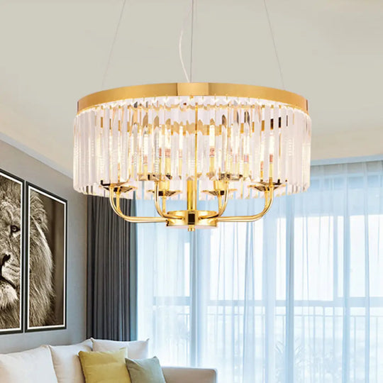 Modern Gold Round Chandelier with Rectangular-Cut Crystal Ceiling Light - 6/8/12 Lights 18’’/31.5’’ Wide Gold / 31.5’’