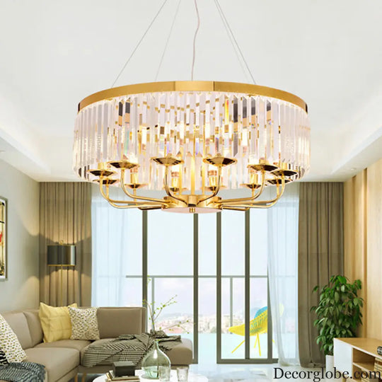 Modern Gold Round Chandelier with Rectangular-Cut Crystal Ceiling Light - 6/8/12 Lights 18’’/31.5’’ Wide