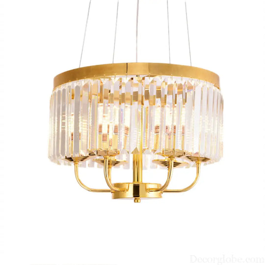 Modern Gold Round Chandelier with Rectangular-Cut Crystal Ceiling Light - 6/8/12 Lights 18’’/31.5’’ Wide