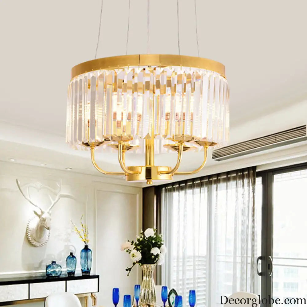 Modern Gold Round Chandelier with Rectangular-Cut Crystal Ceiling Light - 6/8/12 Lights 18’’/31.5’’ Wide