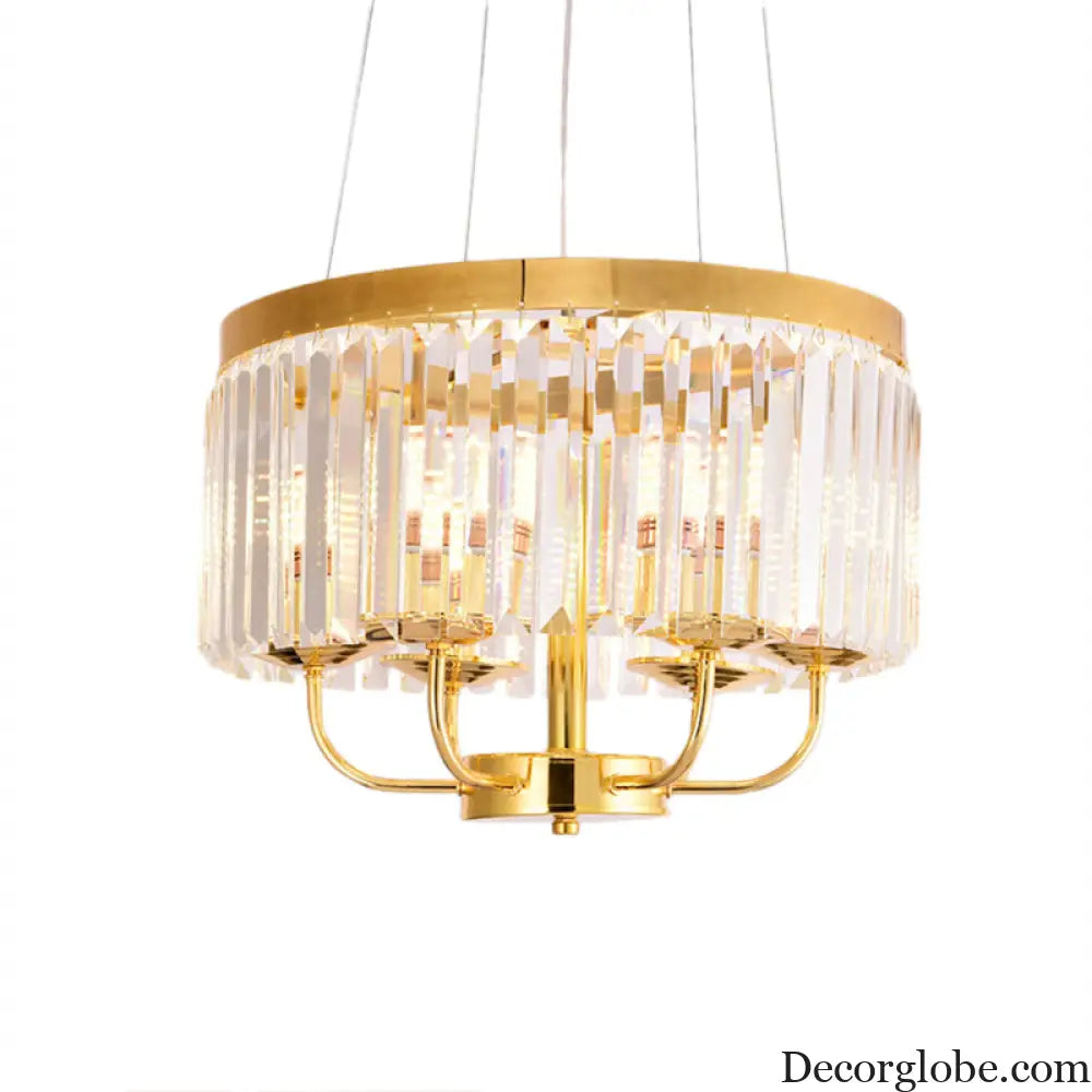 Modern Gold Round Chandelier with Rectangular-Cut Crystal Ceiling Light - 6/8/12 Lights 18’’/31.5’’ Wide