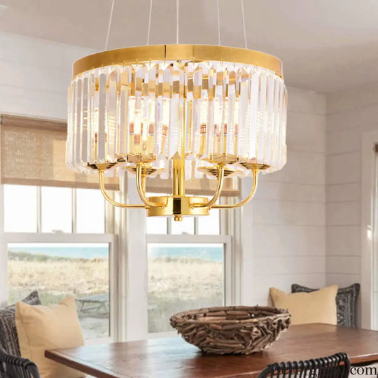 Modern Gold Round Chandelier with Rectangular-Cut Crystal Ceiling Light - 6/8/12 Lights 18’’/31.5’’ Wide