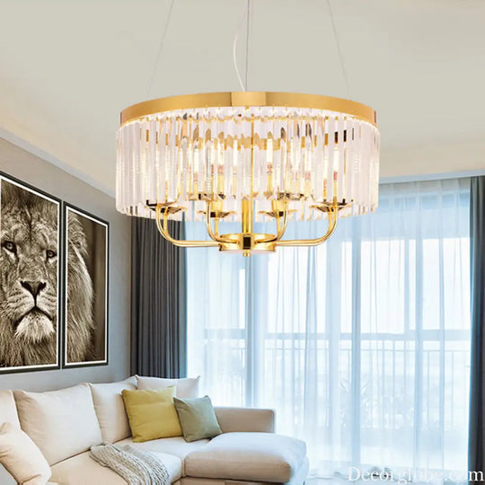Modern Gold Round Chandelier with Rectangular-Cut Crystal Ceiling Light - 6/8/12 Lights 18’’/31.5’’ Wide