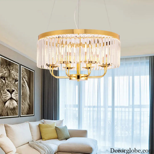 Modern Gold Round Chandelier with Rectangular-Cut Crystal Ceiling Light - 6/8/12 Lights 18’’/31.5’’ Wide