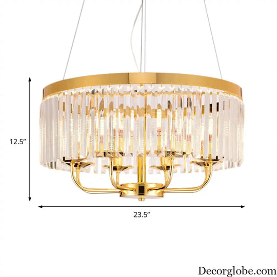 Modern Gold Round Chandelier with Rectangular-Cut Crystal Ceiling Light - 6/8/12 Lights 18’’/31.5’’ Wide