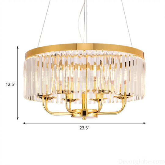 Modern Gold Round Chandelier with Rectangular-Cut Crystal Ceiling Light - 6/8/12 Lights 18’’/31.5’’ Wide