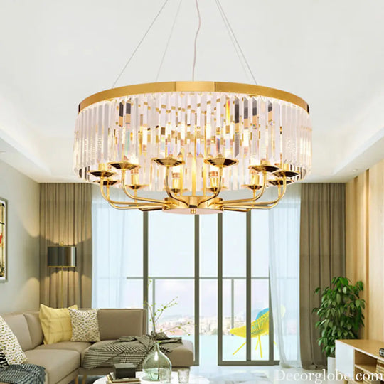 Modern Gold Round Chandelier with Rectangular-Cut Crystal Ceiling Light - 6/8/12 Lights 18’’/31.5’’ Wide