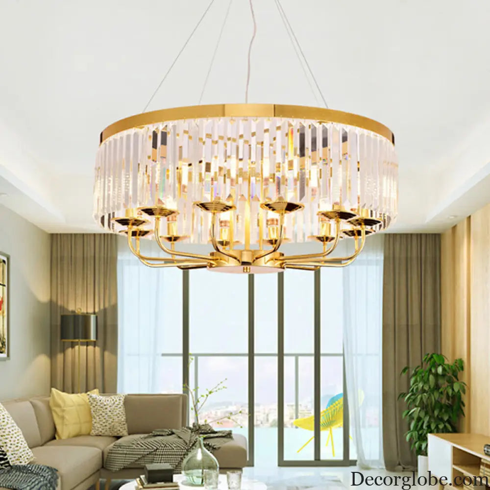 Modern Gold Round Chandelier with Rectangular-Cut Crystal Ceiling Light - 6/8/12 Lights 18’’/31.5’’ Wide