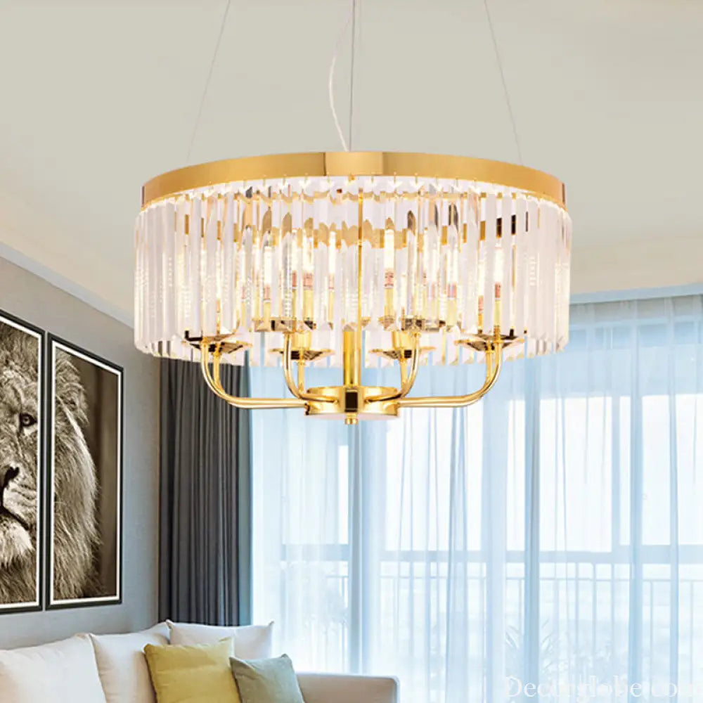 Modern Gold Round Chandelier with Rectangular-Cut Crystal Ceiling Light - 6/8/12 Lights 18’’/31.5’’ Wide