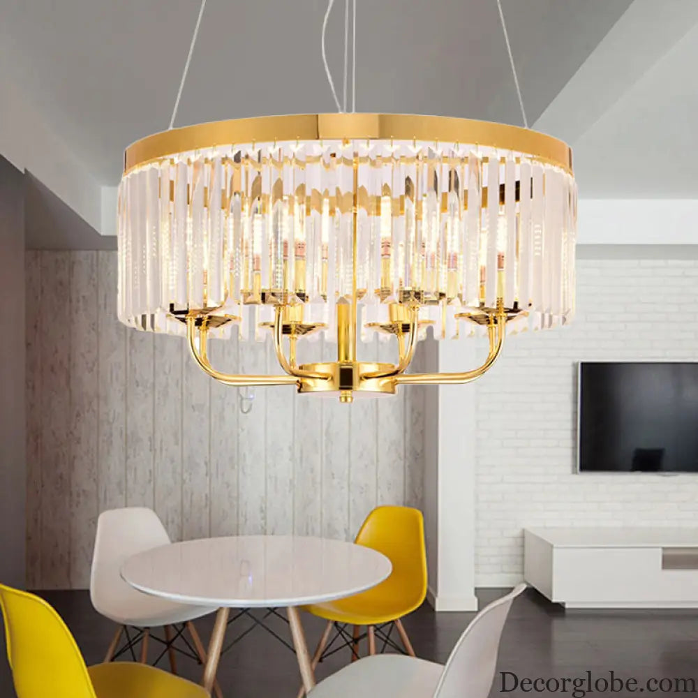 Modern Gold Round Chandelier with Rectangular-Cut Crystal Ceiling Light - 6/8/12 Lights 18’’/31.5’’ Wide