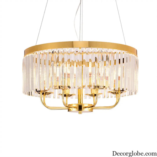 Modern Gold Round Chandelier with Rectangular-Cut Crystal Ceiling Light - 6/8/12 Lights 18’’/31.5’’ Wide