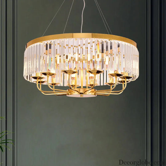 Modern Gold Round Chandelier with Rectangular-Cut Crystal Ceiling Light - 6/8/12 Lights 18’’/31.5’’ Wide