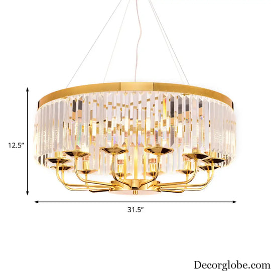 Modern Gold Round Chandelier with Rectangular-Cut Crystal Ceiling Light - 6/8/12 Lights 18’’/31.5’’ Wide