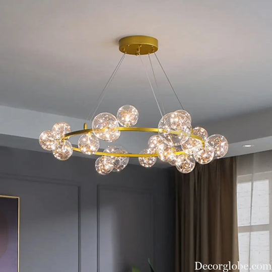 Modern Gold Glass Starry LED Bedroom Chandelier - Orb Ceiling Lamp