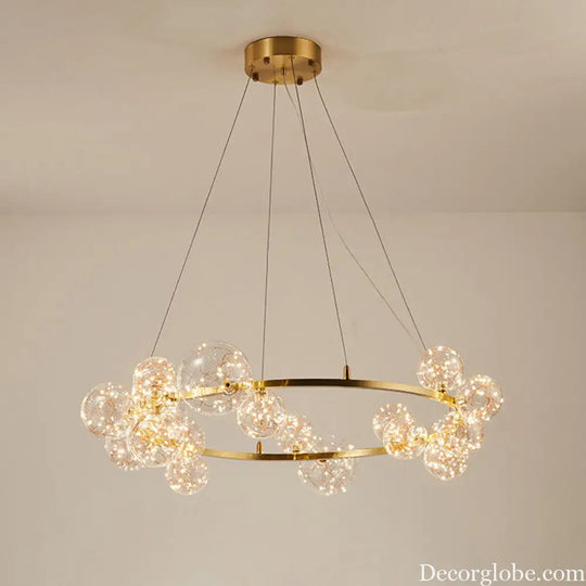 Modern Gold Glass Starry LED Bedroom Chandelier - Orb Ceiling Lamp