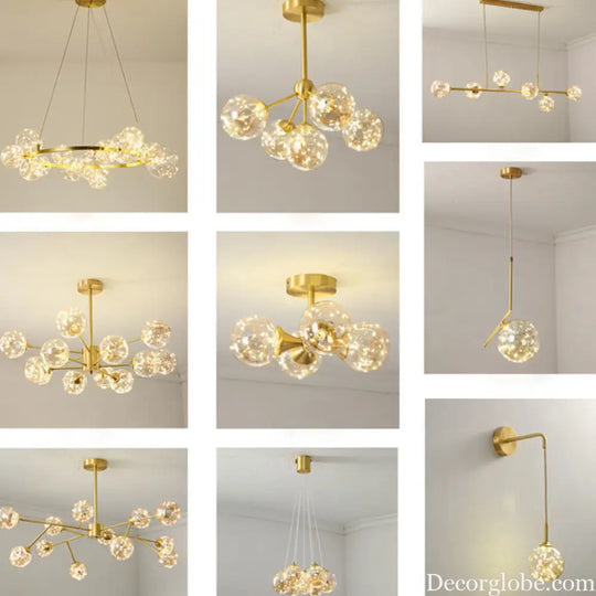 Modern Gold Glass Starry LED Bedroom Chandelier - Orb Ceiling Lamp