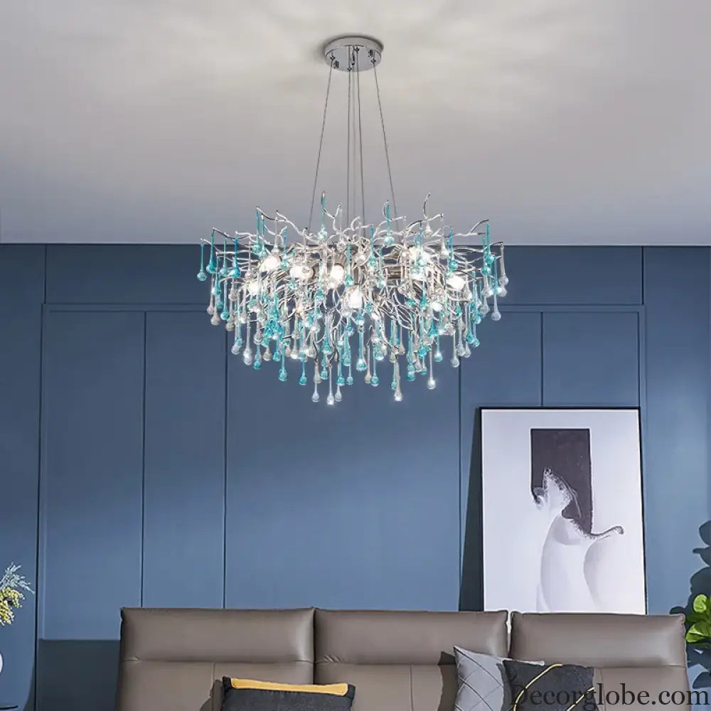 Modern LED Blue Water Droplets Ceiling Chandelier - Luxury Elegance for Villas and Living Spaces - DecorGlobe