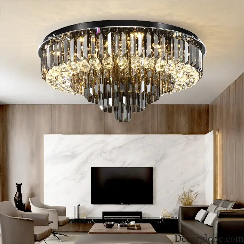 Modern LED Crystal Ceiling Chandelier - Creative Home Decor Lamp in Round Luxury Design (Black, Gold, Silver) - DecorGlobe