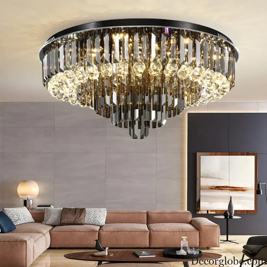 Modern LED Crystal Ceiling Chandelier - Creative Home Decor Lamp in Round Luxury Design (Black, Gold, Silver) - DecorGlobe