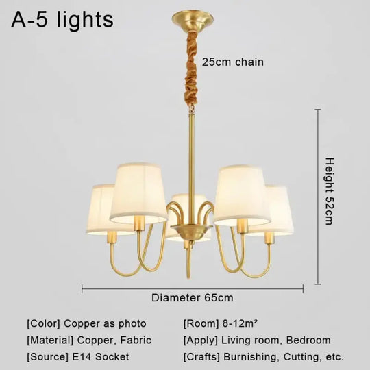 Modern LED Fabric Chandelier Light for Living and Dining Room A 5 lights / Warm White Chandelier