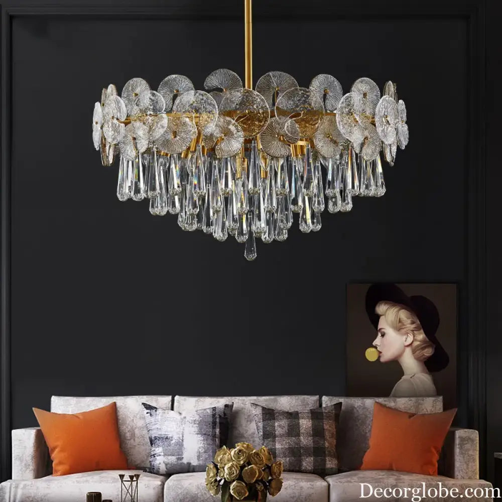 Modern Light Luxury LED Lotus Flower Crystal Ceiling Chandelier - Elegance for Living Rooms, Bedrooms, Restaurants, and Halls - DecorGlobe