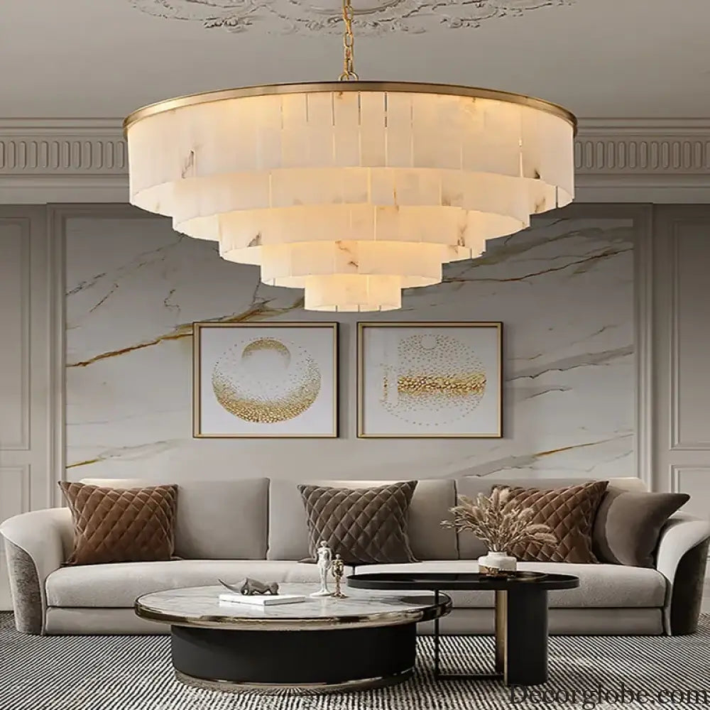 Modern Natural Marble LED Living Room Chandeliers - Elegant Lighting Fixtures for Staircases, Lofts, and Dining Rooms - DecorGlobe