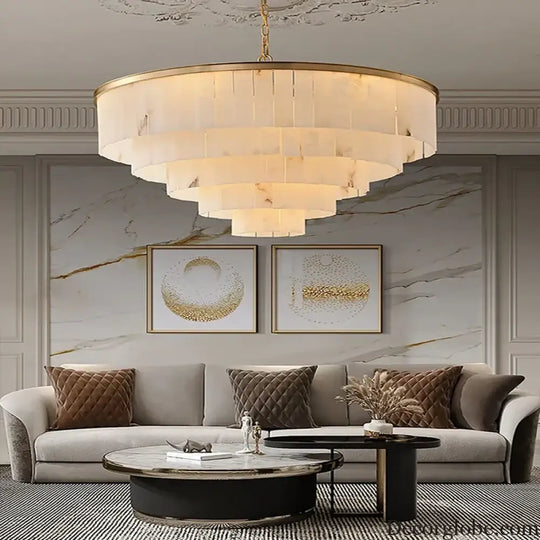 Modern Natural Marble LED Living Room Chandeliers - Elegant Lighting Fixtures for Staircases, Lofts, and Dining Rooms - DecorGlobe
