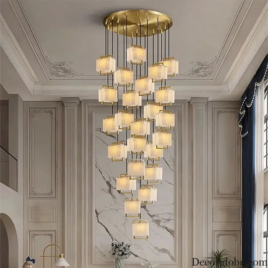 Modern Natural Marble LED Living Room Chandeliers - Elegant Lighting Fixtures for Staircases, Lofts, and Dining Rooms - DecorGlobe