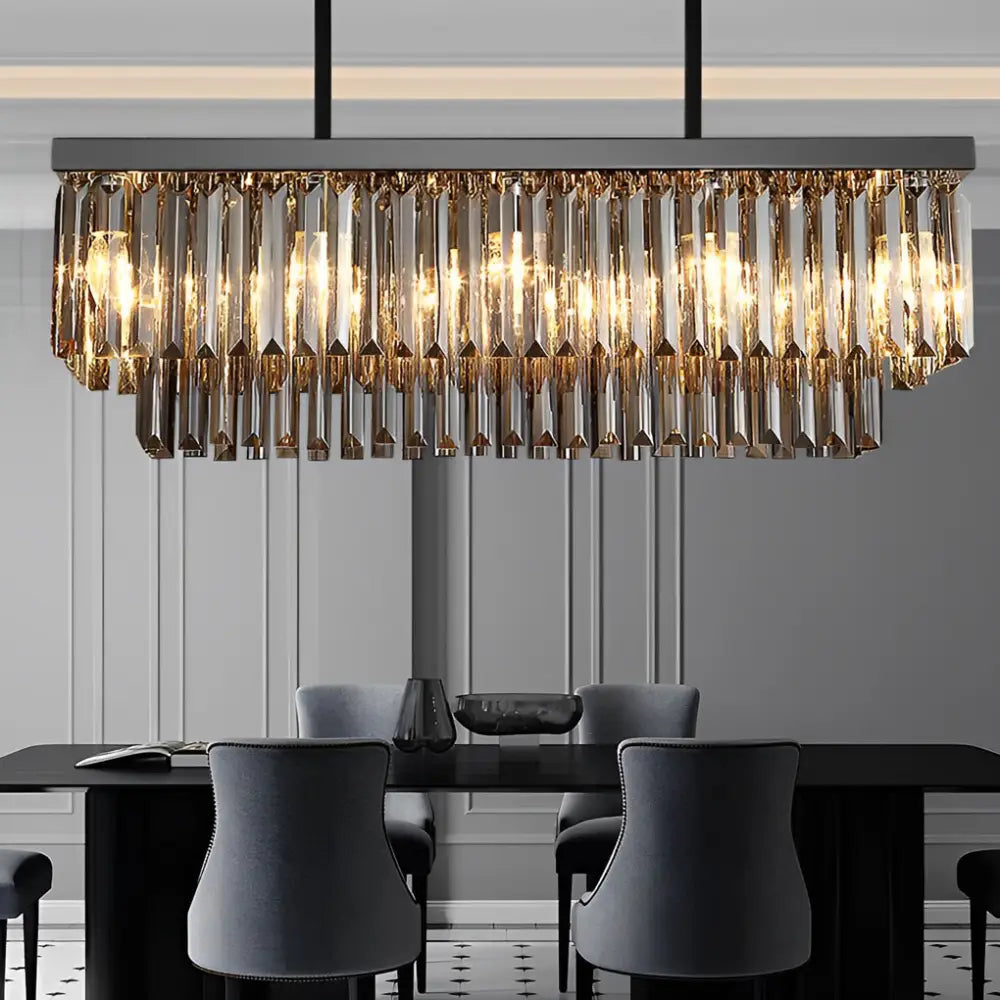 Rectangular Crystal LED 3-Step Dimming Smoke Gray Modern Chandelier 39’’ Lighting > Ceiling lights > Chandeliers