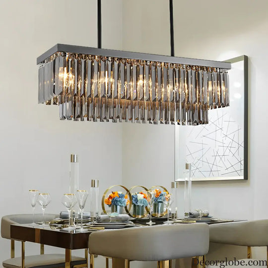 Rectangular Crystal LED 3-Step Dimming Smoke Gray Modern Chandelier Lighting > Ceiling lights > Chandeliers