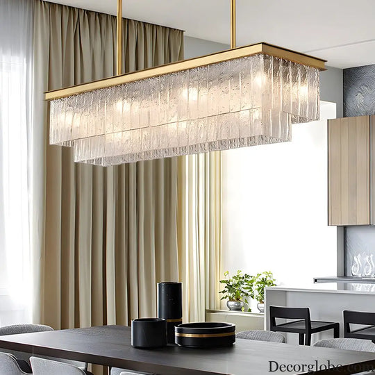 Long Rectangular Double Layer 3 Step Dimming Post Modern Chandelier