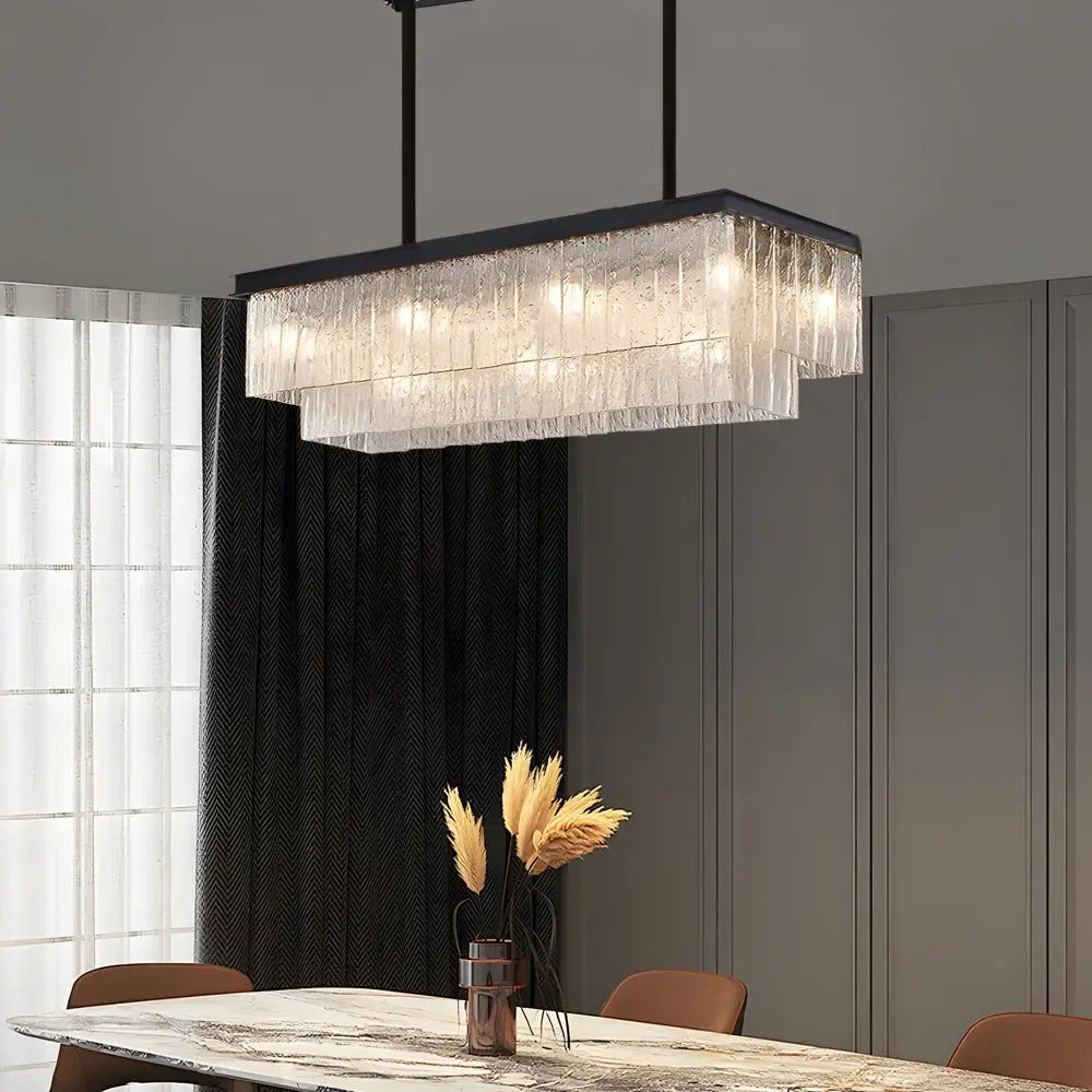 Long Rectangular Double Layer 3 Step Dimming Post Modern Chandelier Black