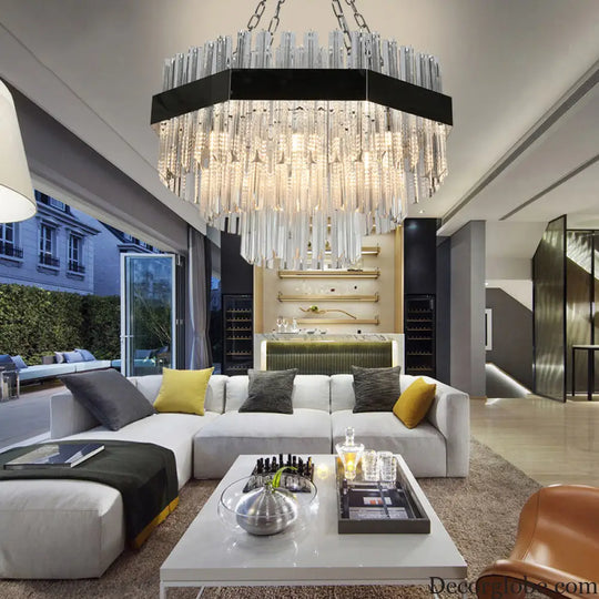 Modern Layered Chandelier Pendant Light with Crystal Bevels - 10 Bulbs in Silver Silver