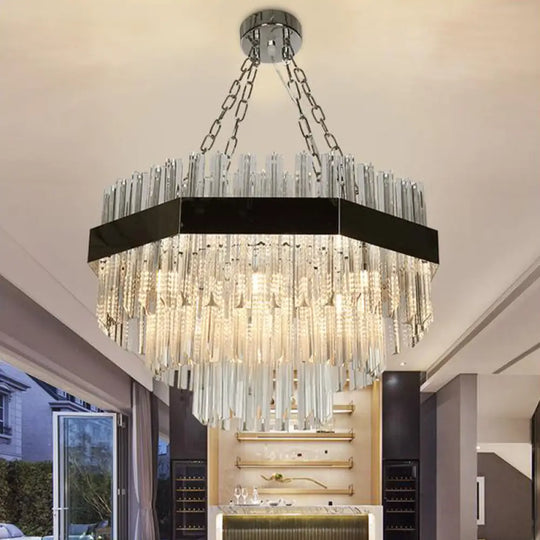 Modern Layered Chandelier Pendant Light with Crystal Bevels - 10 Bulbs in Silver Silver