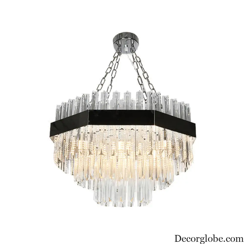 Modern Layered Chandelier Pendant Light with Crystal Bevels - 10 Bulbs in Silver Silver