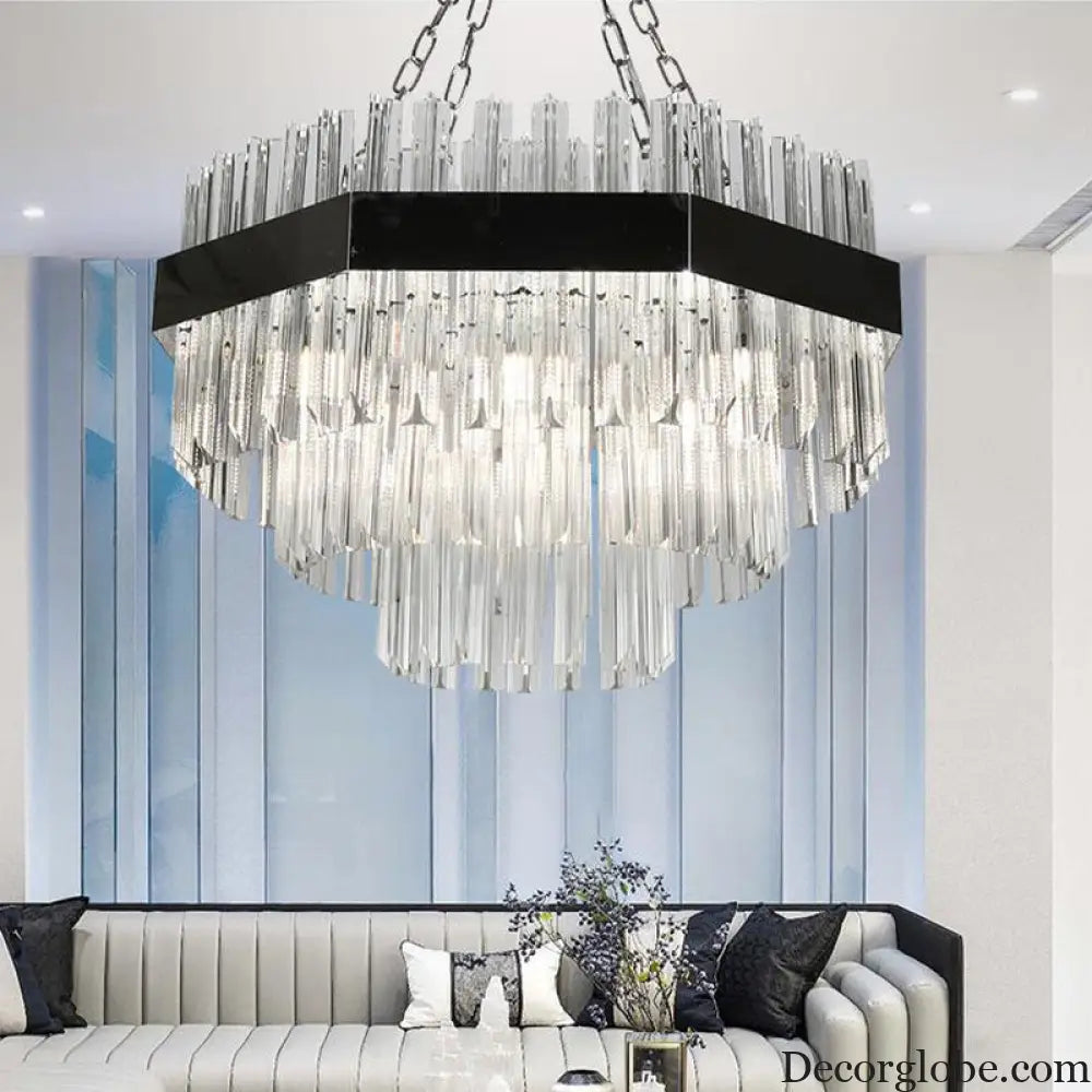 Modern Layered Chandelier Pendant Light with Crystal Bevels - 10 Bulbs in Silver Silver