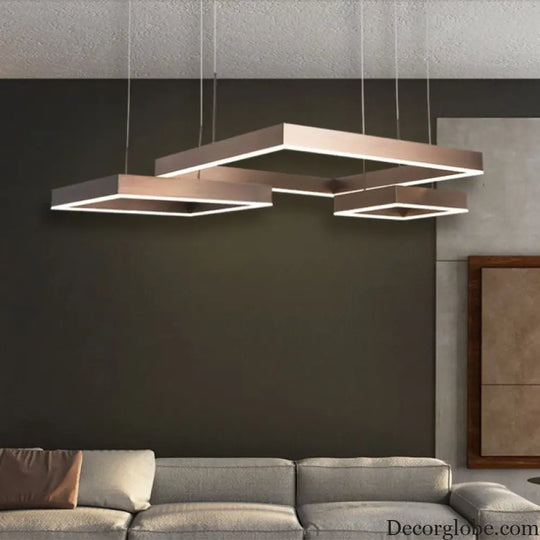 Simplicity Coffee LED Pendant Light Fixture - Tiered Square Acrylic Chandelier Design Coffee