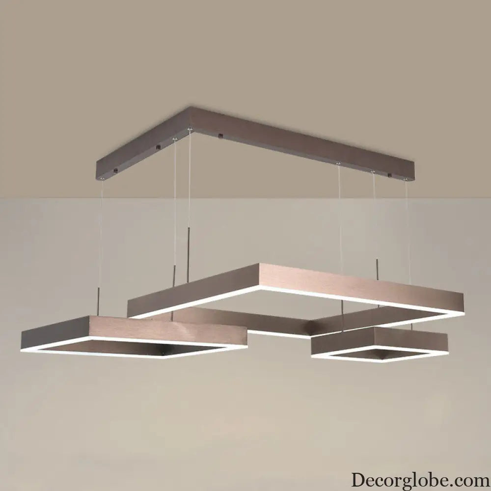 Simplicity Coffee LED Pendant Light Fixture - Tiered Square Acrylic Chandelier Design Coffee