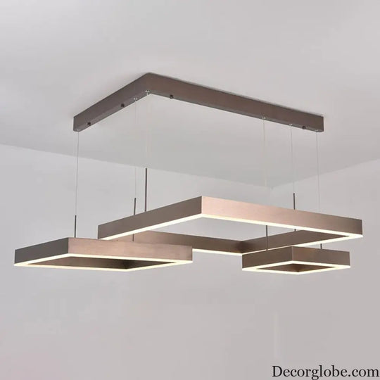 Simplicity Coffee LED Pendant Light Fixture - Tiered Square Acrylic Chandelier Design Coffee