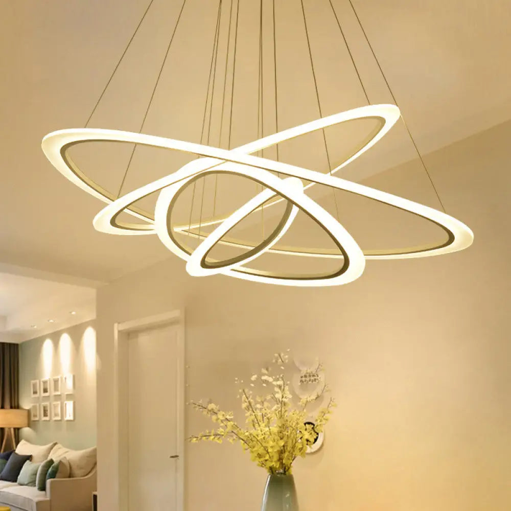 White Metal Triangular Chandelier - Simplicity 4-Ring LED Ceiling Light for Living Room White / 33’’ / Warm