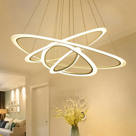 White Metal Triangular Chandelier - Simplicity 4-Ring LED Ceiling Light for Living Room White / 33’’ / Warm