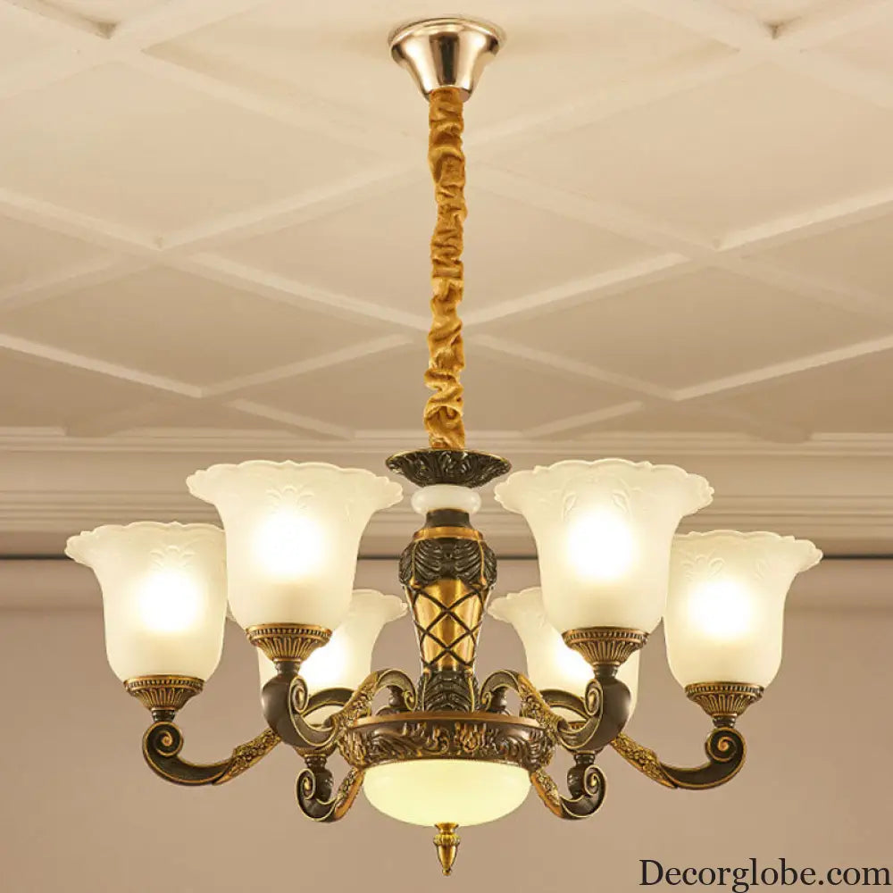 Simplicity Frosted Ribbed Glass Bell Chandelier Pendant Light