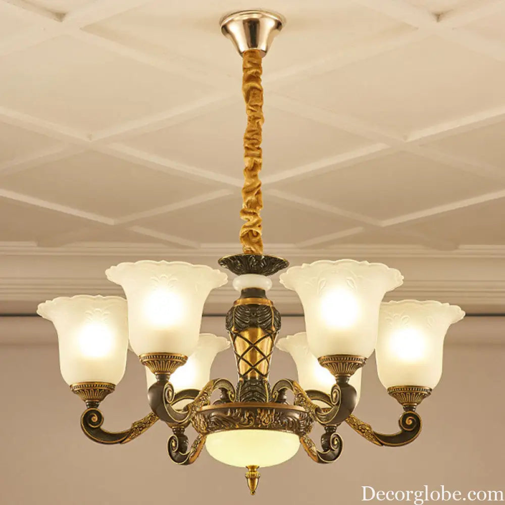 Simplicity Frosted Ribbed Glass Bell Chandelier Pendant Light