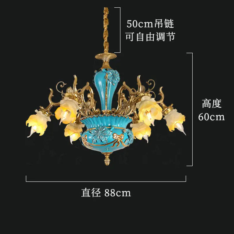 French ceramic chandelier European style villa restaurant copper lamp light luxury retro living room bedroom lamp warm